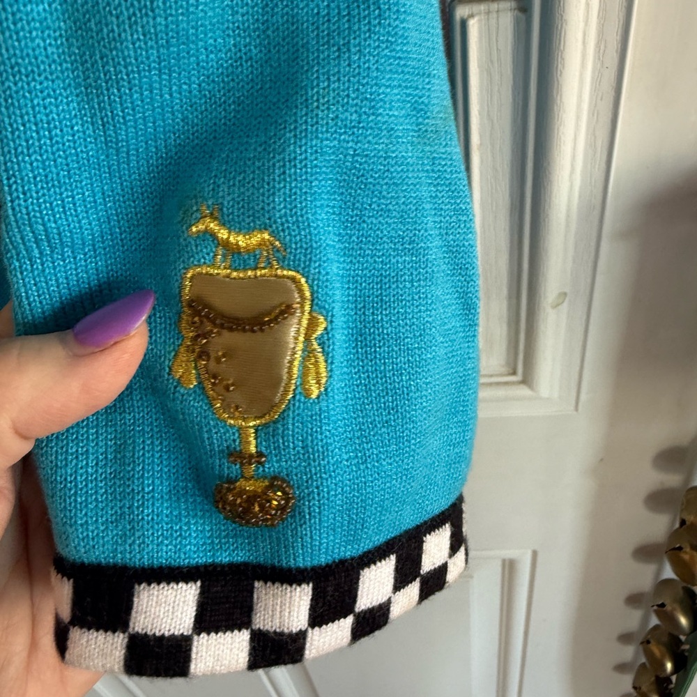 Berek Teal Cardigan Horse Racing Derby Preakness Applique Beads Embroidery Rare - Picture 8 of 11